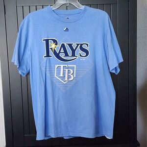 Majestic Tampa Bay Rays T Shirt Large MLB Baseball Graphic Blue Tee Sportswear